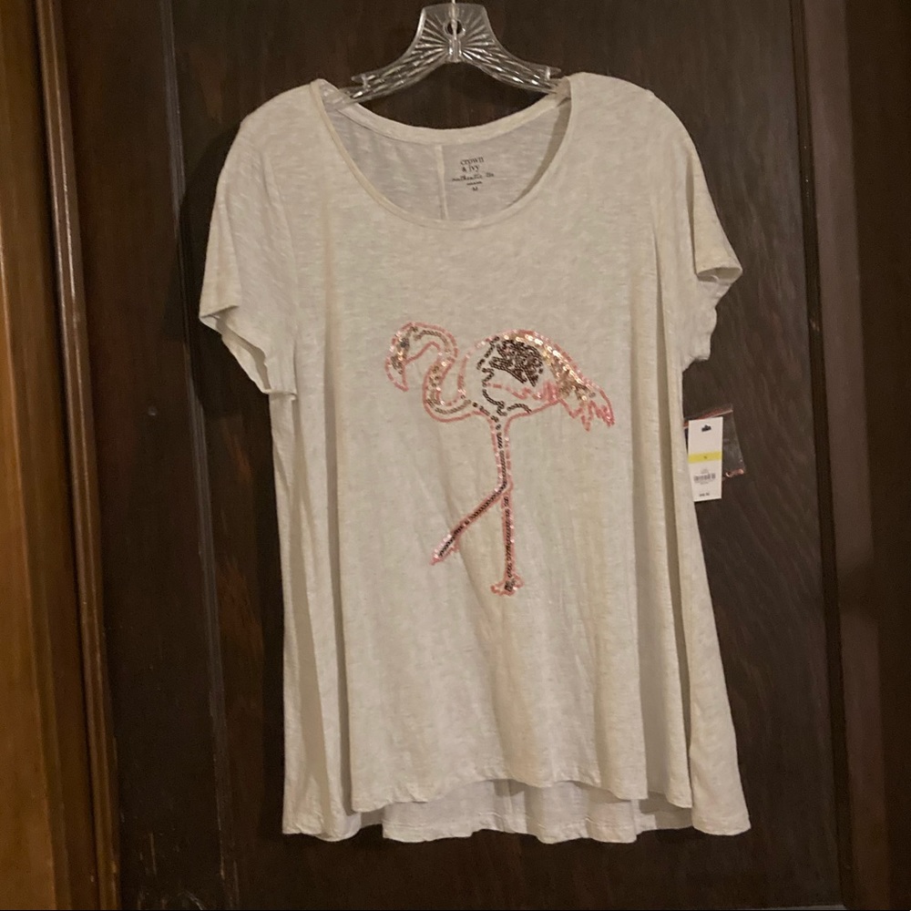 NWT Crown & Ivy short sleeve embroidered tee, size Medium